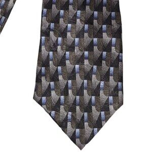 Z Inc Pure Silk Mens Tie Geometric 4" Wide Vintage Necktie Black Blue Gray